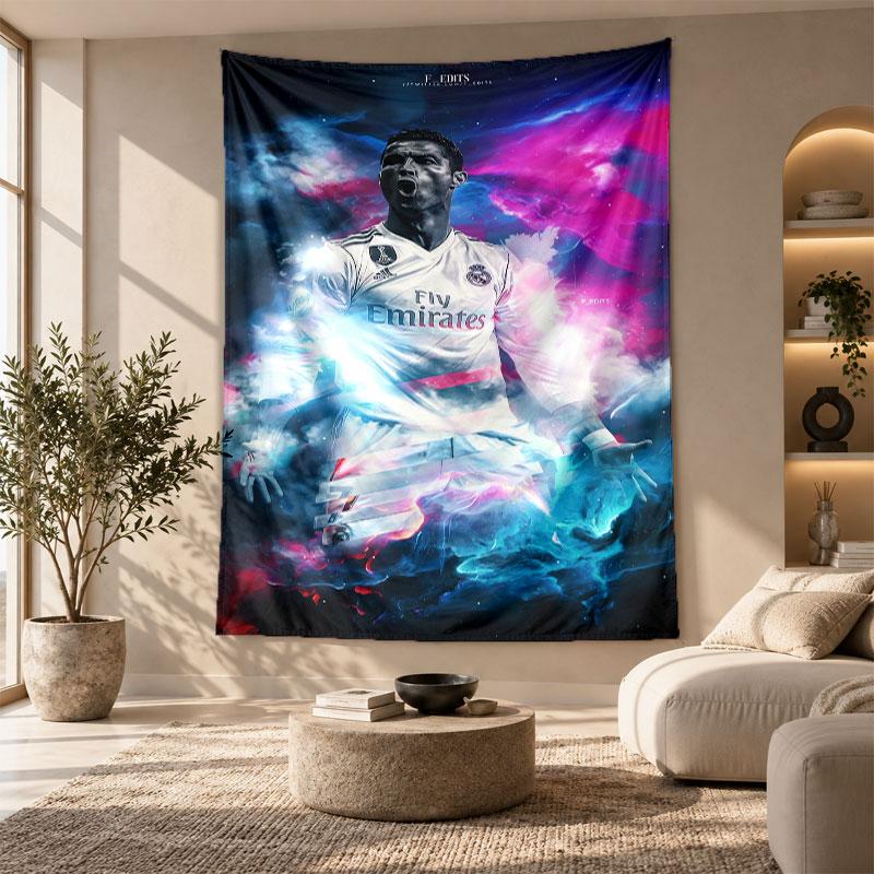 Decorative Tapestry,Cristiano Ronaldo Printed Wall Art, Lightweight Wall Hanging For Bedroom Background