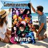 Custom Name Personalized Demon Slayer Print Beach Towel, for Trip Camping Beach Party Home Decor, Birthday Gift for Family & Friends