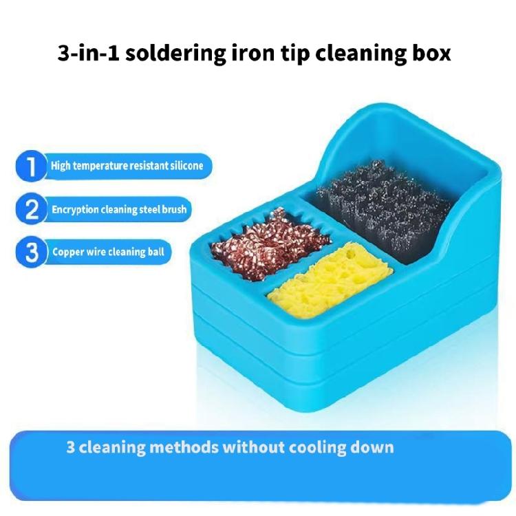 Solder Waste Management Box 3In1 Soldering Tip Cleaner Tin Dross Collection Box Copper Wire Steel Brush Silicone Holder