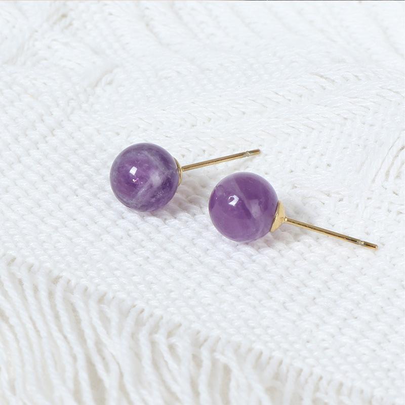 

Серьги из титановой стали в стиле ретро с натуральным аметистом для женщин. Свежие и простые серьги. Мини-круглые бусины. Универсальные серьги-шарики.
