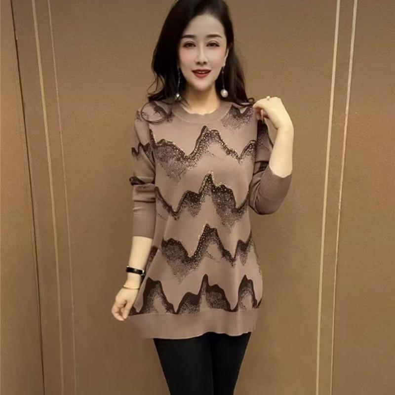 Módní svetr šaty střední délky Nový top Podzim Zima Spodní vrstva Volný styl Svetr s kulatým výstřihem pro ženy