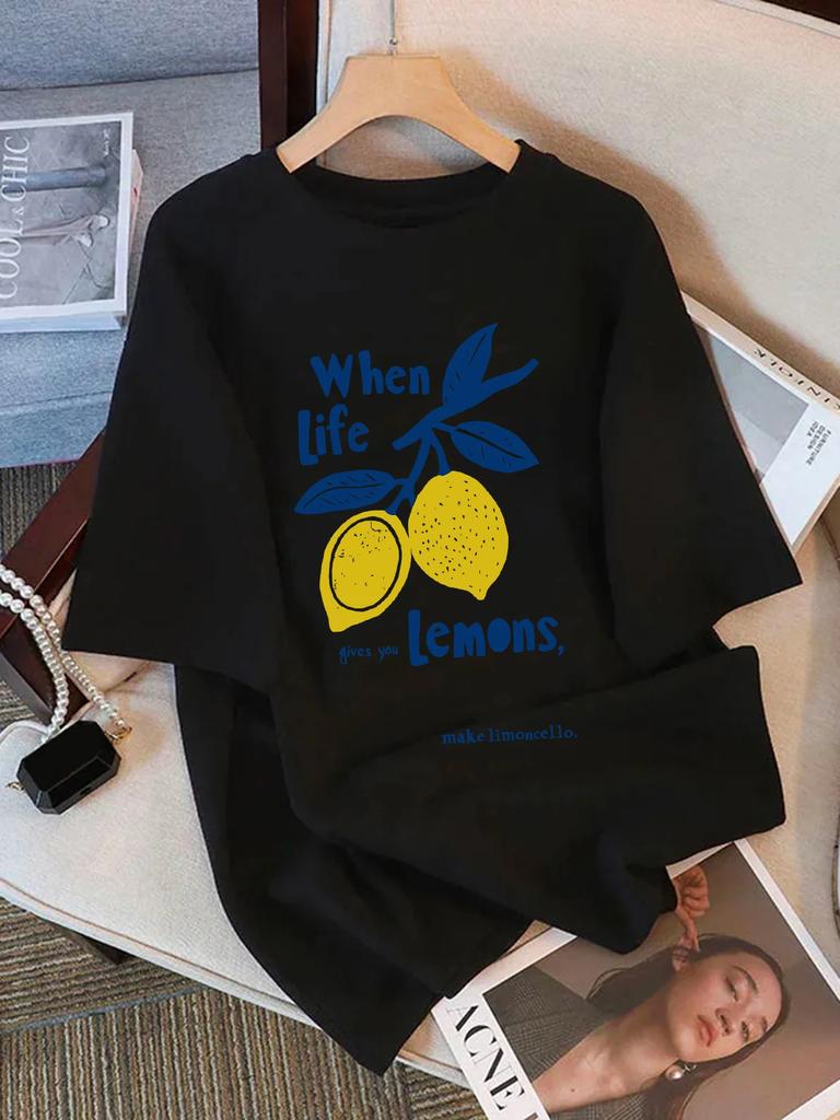 When Life Gives You Lemons Make Limoncello Basics T-Shirt Women Summer O-Neck T Shirts Women Clothes Lemon Top