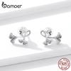 Bamoer Hot Style Real 925 Sterling Silver Ginkgo Leaf Stud Earrings For Women Wedding Small Earrings