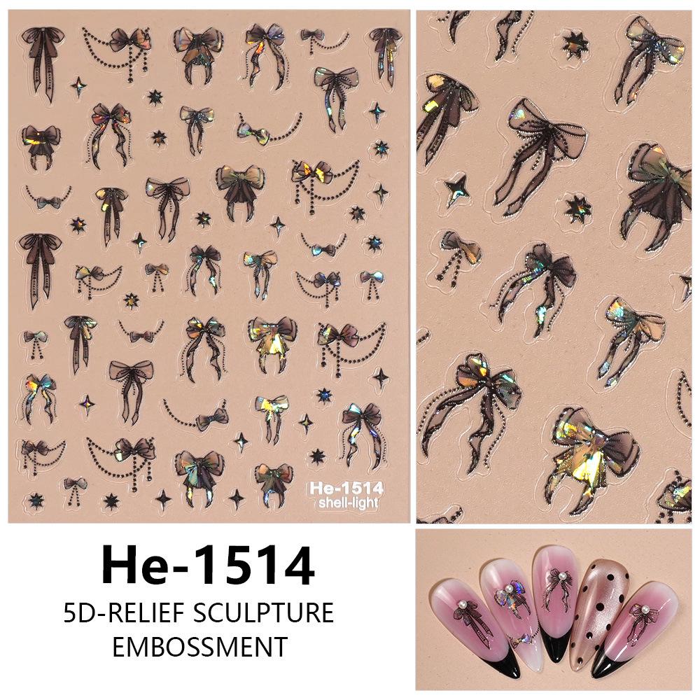 Redanco 3D Embossed Cartoon Nail Stickers - Shell & Bow Design (HE1516)