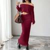 Women's Fashion Casual Solid Color Print Autumn Winter Long Sleeve One Shoulder Skirt Suits