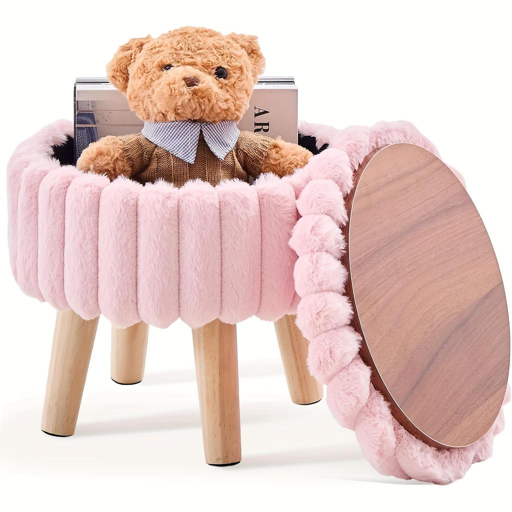 Velvet Round Ottoman with Wood Legs - Multifunctional Footrest, Stool & Table for Living Room. Space-Saving!