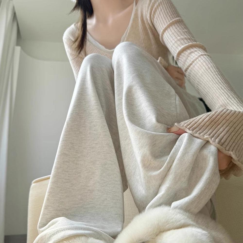 Damen Frühling Herbst Y2K Kleidung Dicker Strick Hohe Taille Baggy Casual Hosen Hosen Für Frauen Jogginghose