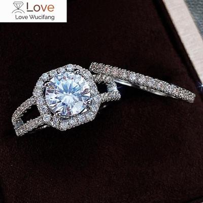 2pcs/set Aesthetic Engagement Rings Female Shiny Crystal CZ Chic Bridal Wedding Accessories Delicate Women's Jewelry Gift
