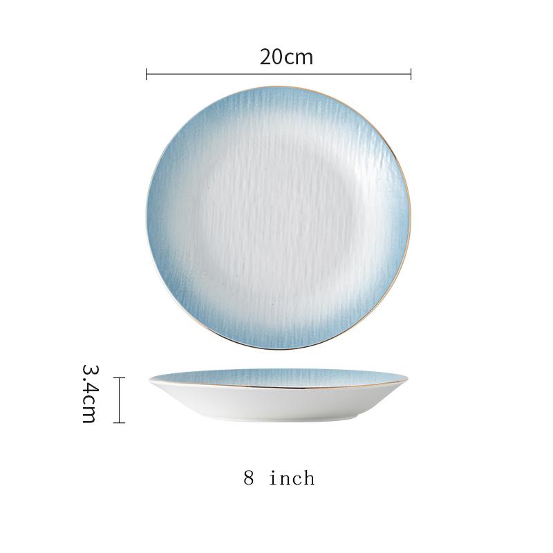 Ceramic Plates 8 Inch Household Blue New High Aesthetic Exquisite Dining Tableware High-class Round Simple Breakfast Dish