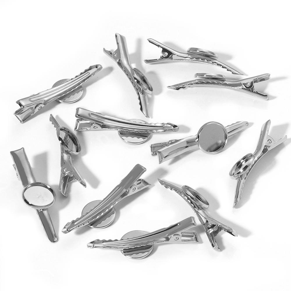 10pcs 12mm Iron Hairpin Hair Clips Metal Pointed Hairclip With Tray Hairpin Base Setting Cabochon Cameo For DIY Hair Accessories