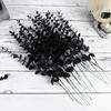 10/20Pcs Halloween Black Artificial Eucalyptus Branch Stems Faux Real Touch Flowers Leaves Plant Wedding Party Home Decoration