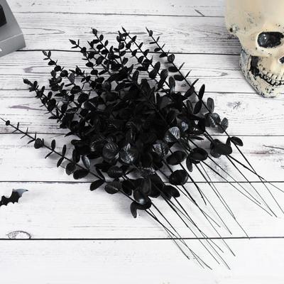10/20Pcs Halloween Black Artificial Eucalyptus Branch Stems Faux Real Touch Flowers Leaves Plant Wedding Party Home Decoration