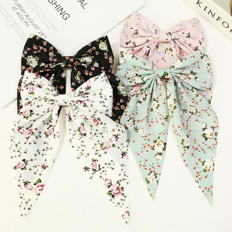 Bow Hair Clip Korea Fashion Style Big Bow Ribbon Hair Tie Compact Fresh Floral Hairpin Bowknot Hair Duckbill Clip Accessories