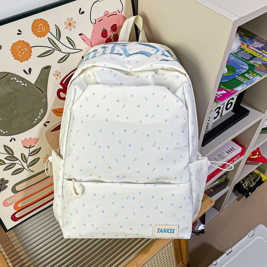 Schoolbag Korean Version Ins Fashion Versatile Embroidered Polka Dot Backpack Large Capacity College Style Student School Bag Multi-Pocket Backpack