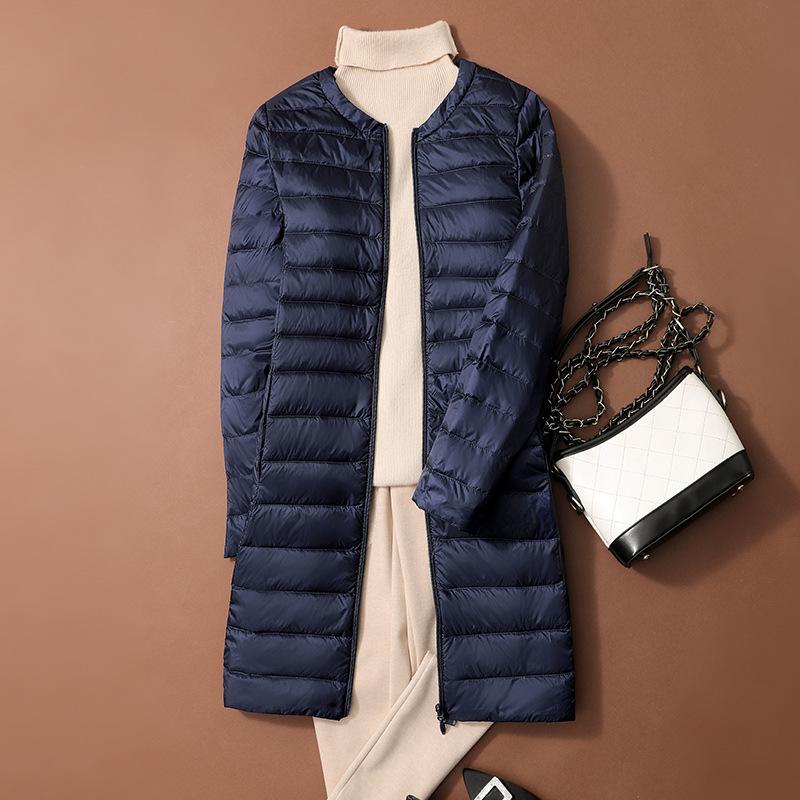 Women's Down Jacket Mid Long Autumn Round Neck Jacket