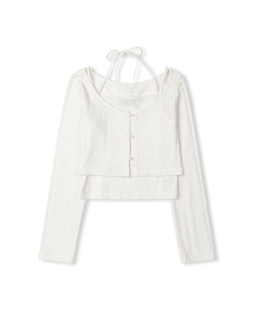Ledeoli Halter Neck Sleeveless Cardigan Set [Black]