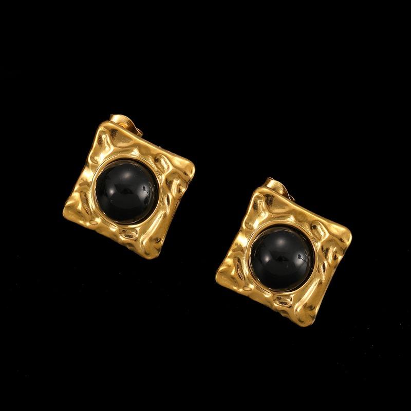 Stainless Steel Stud Earrings, Titanium Steel Statement Earrings, 18k Gold Women's Jewelry, High-end Black Earrings