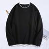Yousheng Men O-Neck Waffle Sweatshirt Fake Two-Piece Long Sleeve T-shirt Casual Loose Pullover for Spring Autumn Daily Wear Street