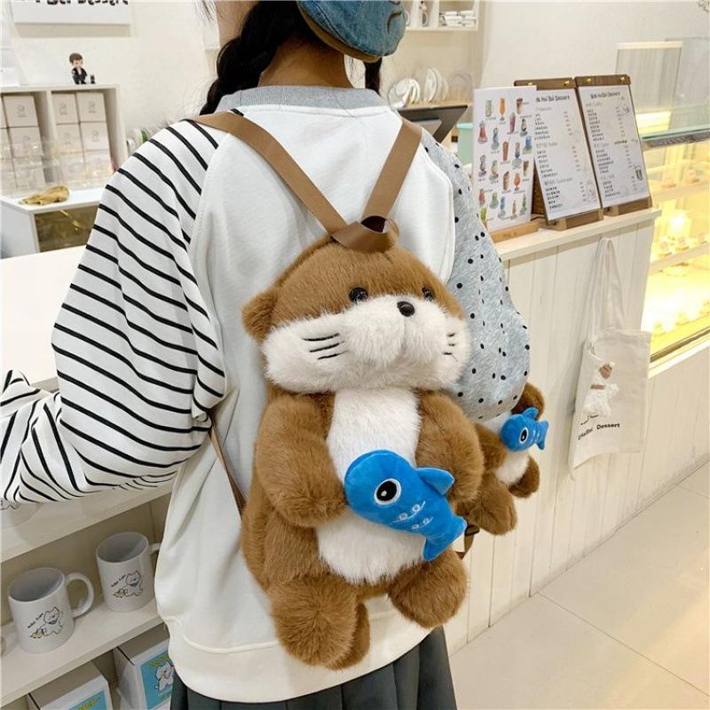2025 Japanese Style Cute Otter Plush Backpack for Girls - Autumn/Winter JK School Bag