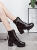 Autumn new single boot lace up black round toe thick heel high-heeled belt buckle women's short boots trend