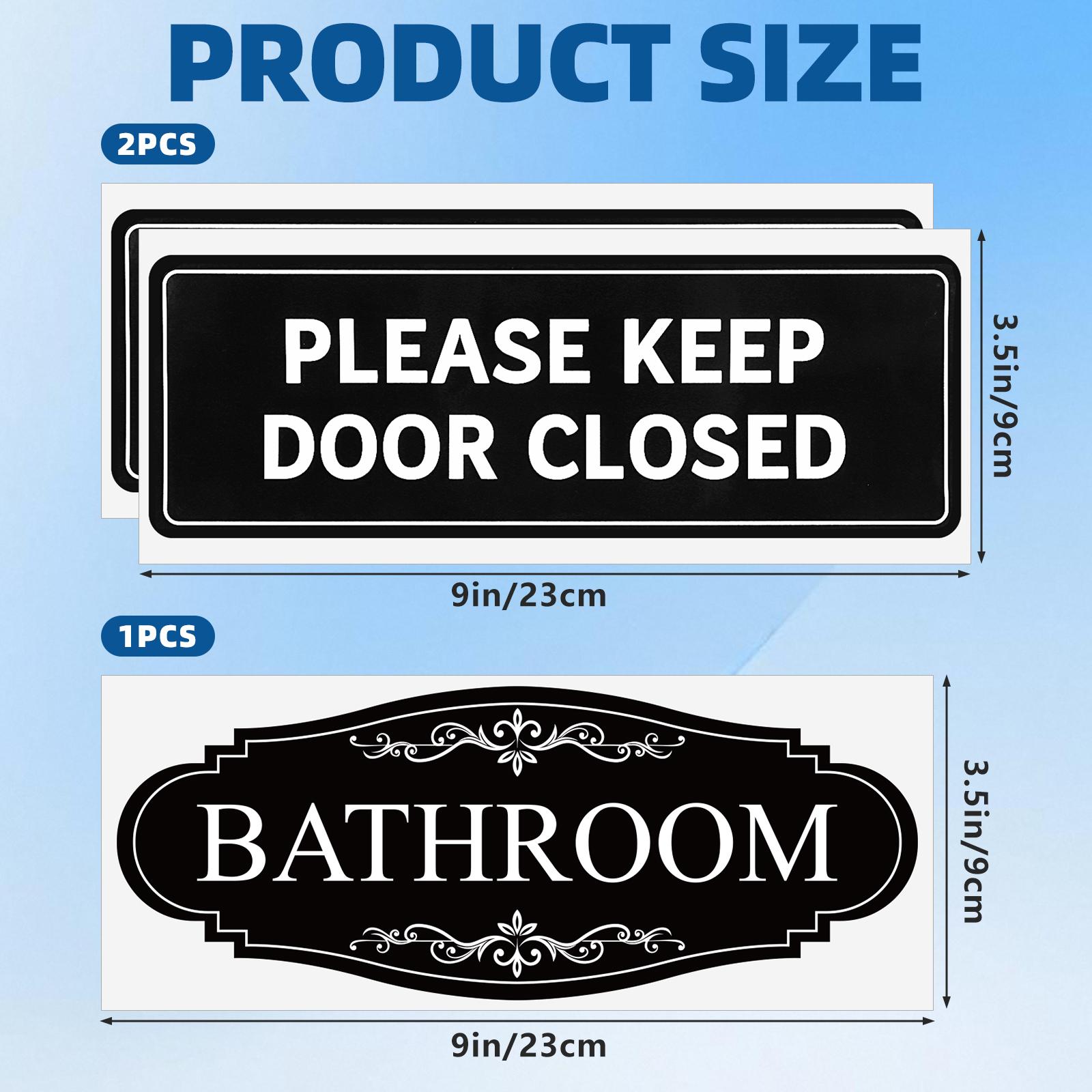 

Haiabei 3Pcs Bathroom Sign Sticker For Business And Home Self-Adhesive Cute Bathroom Decor Please Keep Door Closed For Door Wate чёрный