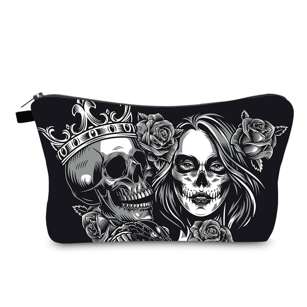 Skull Print Travel Makeup Bag Halloween Zipper Cosmetic Bags Large Capacity Travel Toiletries Organizer for Women Men