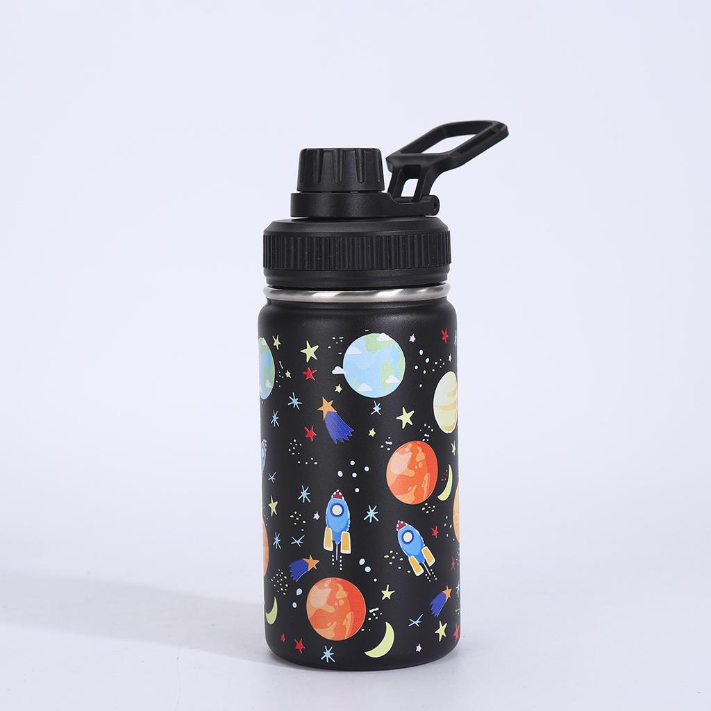 12oz 350ml Kids Cartoon 304 Stainless Steel Water Bottle, Leakproof Straw Insulated Tumbler with Portable Handle Lid