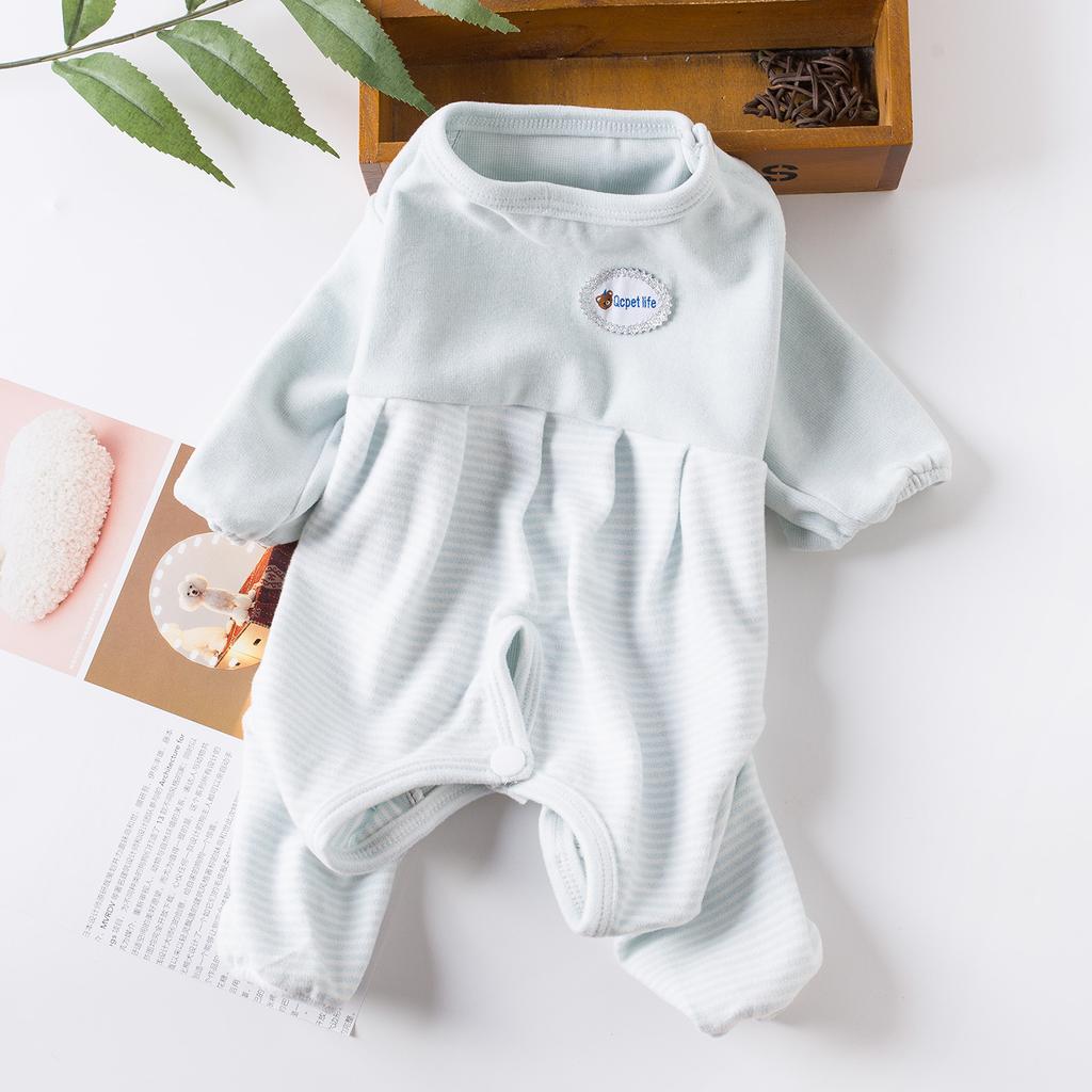 Autumn and Winter Striped Jumpsuit Dog Sleepwear Pet Dog Four Legged Clothes Teddy Bear Pomeranian Jumpsuit Puppy Clothes