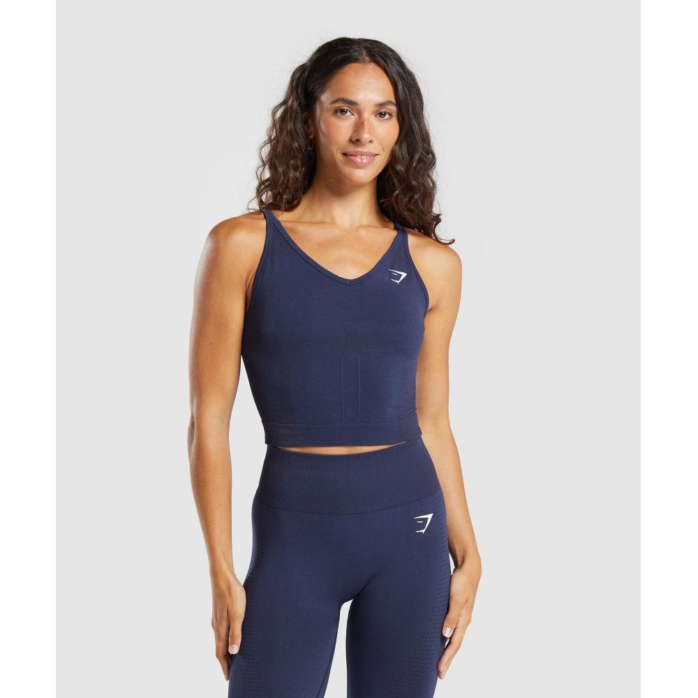 

Майка GYMSHARK Vital Seamless Midi, темно-синяя, меланжевая, B4A6W UCW7 XS