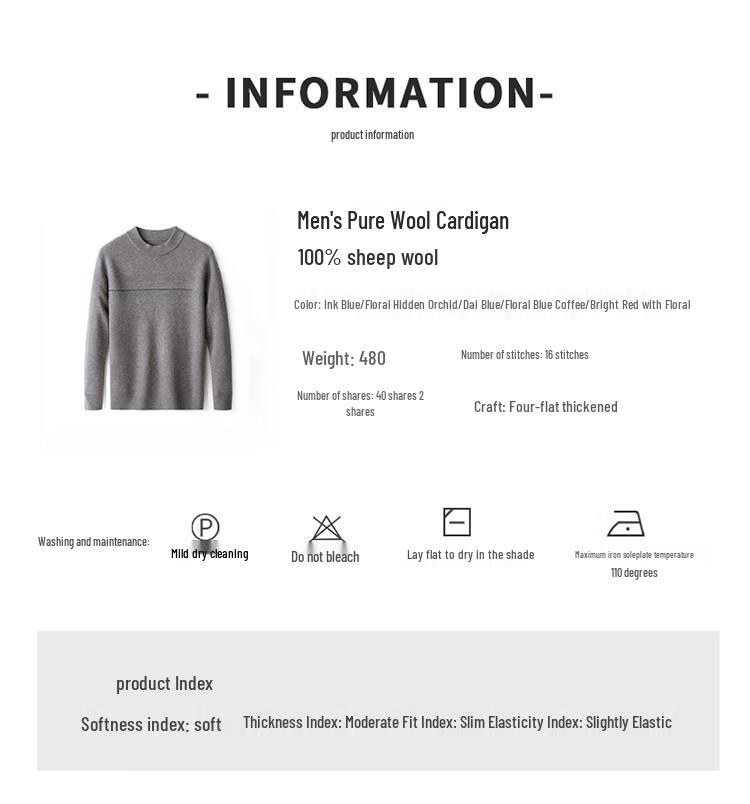 Hengyuanxiang Men's 100% Wool Round Neck Sweater