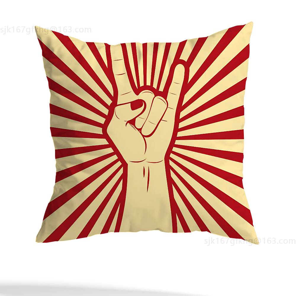 

Rock Band Cool Gesture Pillow Case Anti-dustmite Pillowcase Invisible zipper silky short plush Sofa cushion cover 12x12Inch