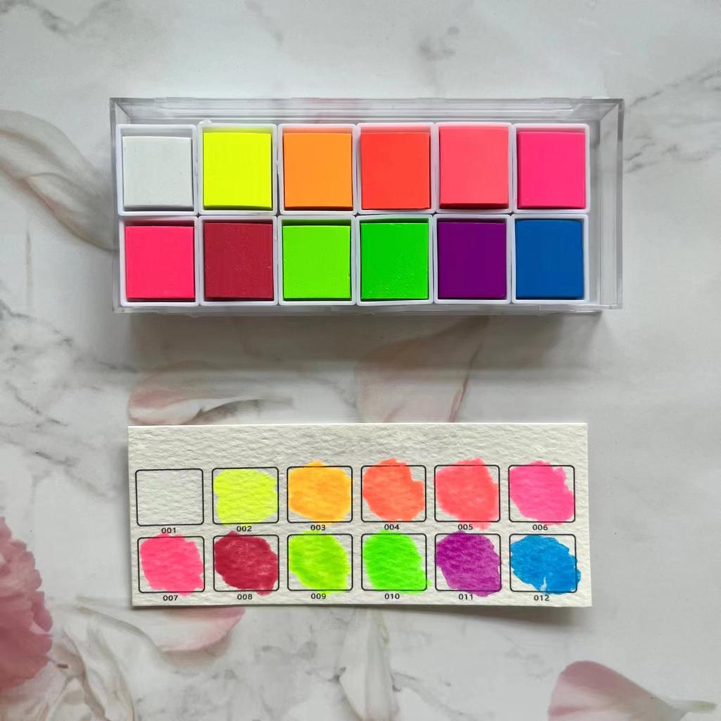 Aquarellfarben-Set mit 12 Farben, leuchtende Neonfarben, Künstler-Kunst-Set zum Malen auf Stoff, Papier, DIY-Basteln, Nagelkunst