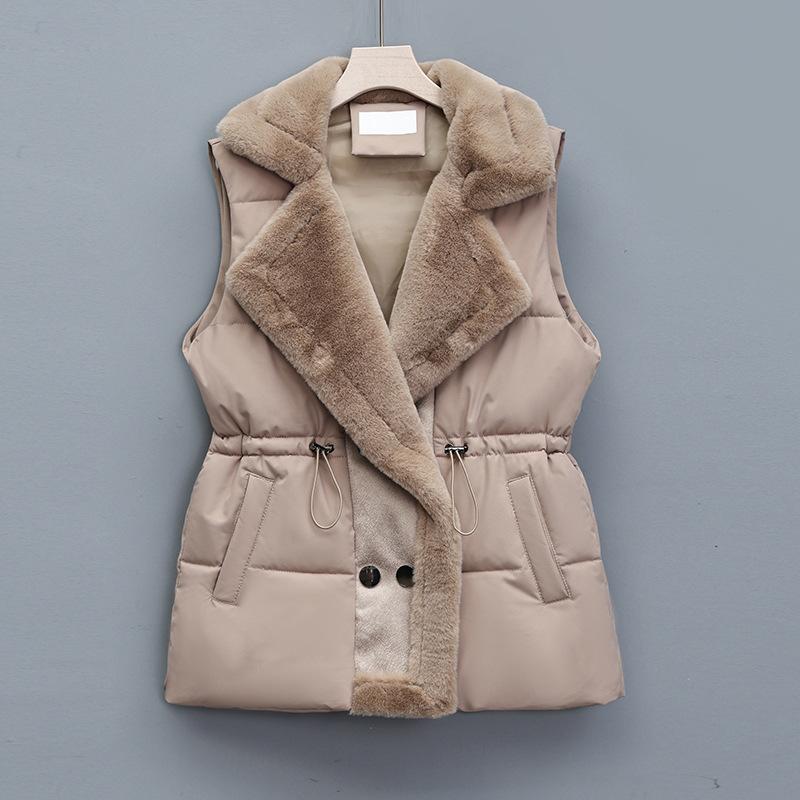 New large-size women's clothing winter new double-breasted fur collar waist cotton-padded vest women's vest jacket
