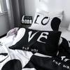 Love Heart Bedding Set Simple Plaid Duvet Cover 200x200 Pillowcase Single Double Queen King Nordic Couple Bed Cover Bedclothes