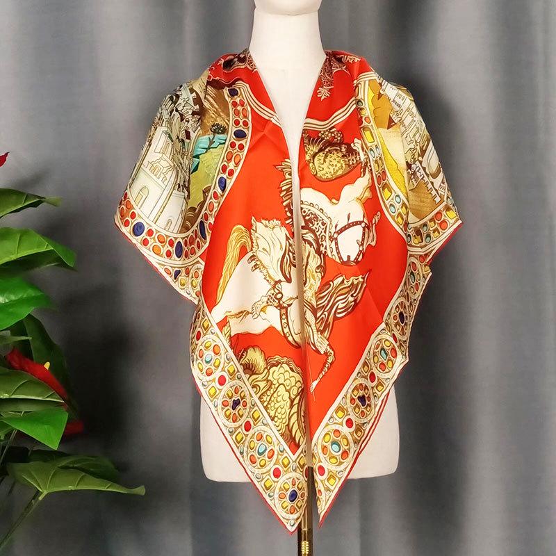 2024 New Style Large Square Scarf: 110 Mulberry Silk with Hand-Rolled Edges