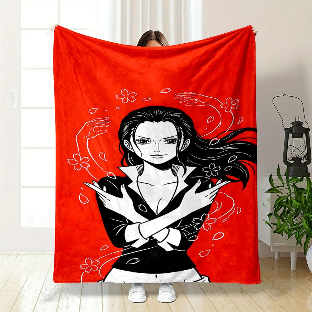 A Bold Red Background with Flowing Hair, Floral Patterns, and Dynamic Lines. for All Seasons Blanket Lunch Break Throw Gift 75X95CM