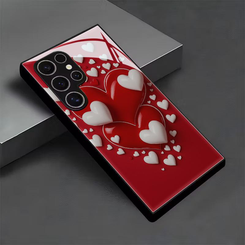 Heart shaped patterned glass phone case suitable for Samsung Galaxy S26 S25 S24 S23 S22 S20 FE/Ultra/Plus anti drop back cover