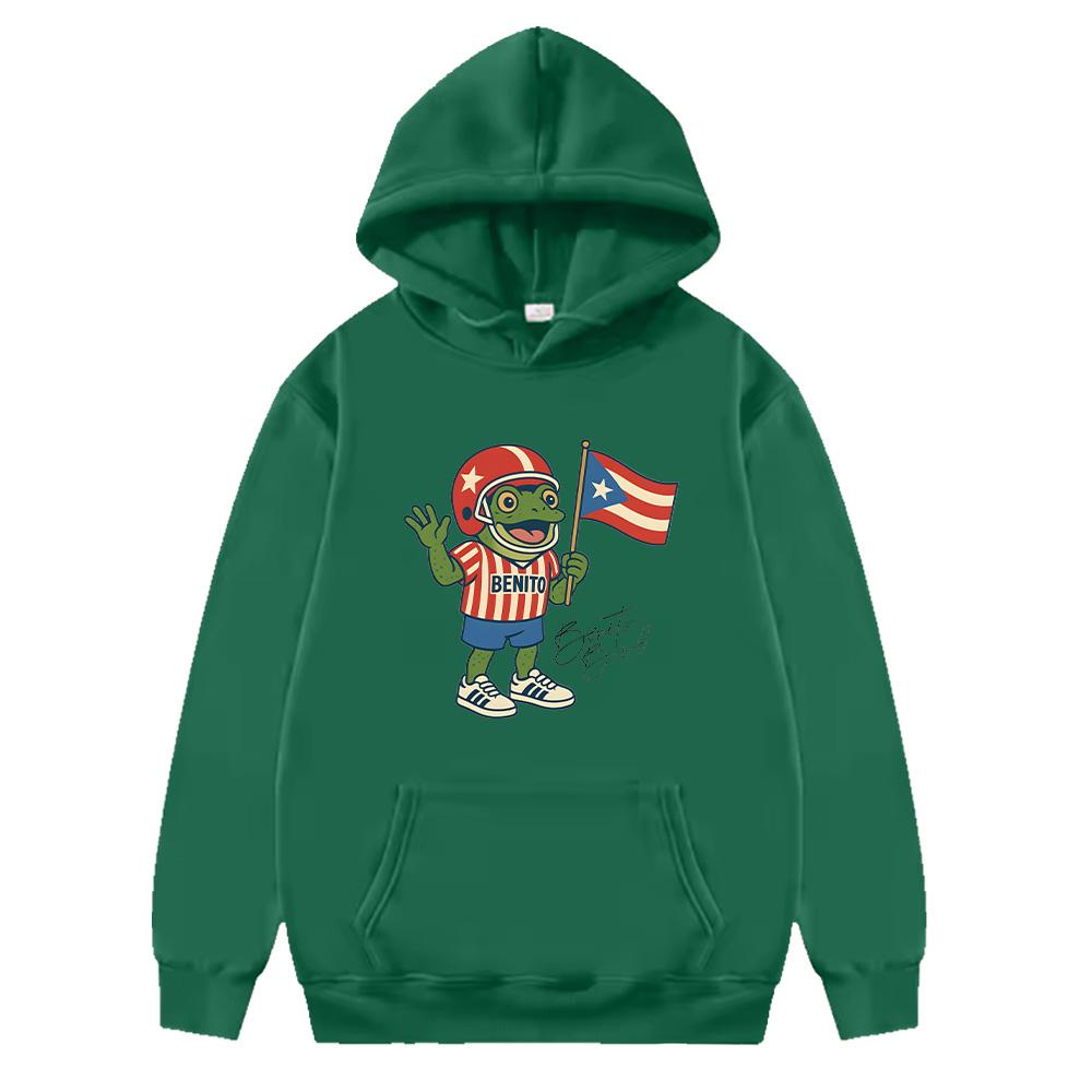 Худи Bad Bunny Benito Bowl 2026 Здесь для Benito Bowl Укороченный топ Женский Мужской Осень Зима Лонгслив Свитшоты Стритвир Аниме Толстовка XS темно-зеленого