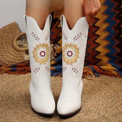 2025 Moda Autunno - Inverno Nuovi Stivali da Donna in Pelle con Tacco Medio - Punta - Ricamati Stivali da Donna Stile Western