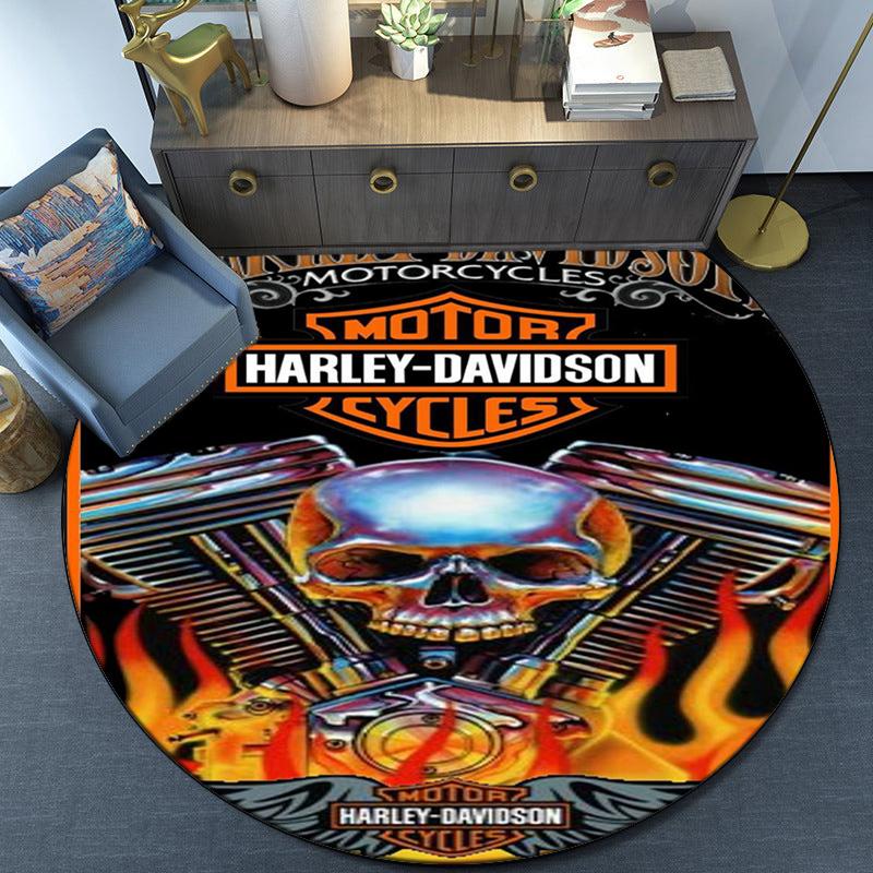 Harley-davidson Motorcycle Artwork Round Rug for Livingroom,Bedroom, Palyroom, Chair Rug, Area rug, Circle Carpet, Fan Christmas gift