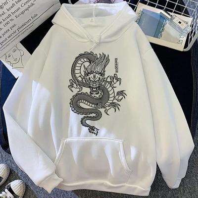 Chinese Dragon Print Sweatshirt Kawaii Hoodies Women Unisex Top Pink Gray Clothes Hoody Female Winter Student Hoodies Full Sleeve Unisex