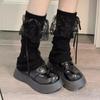Y2K Japanese Lolita Girls Lace Bow Leg Warmer Women Knitted Warm Foot Cover Black White Knee Warmers Long Socks Jk Crochet Socks