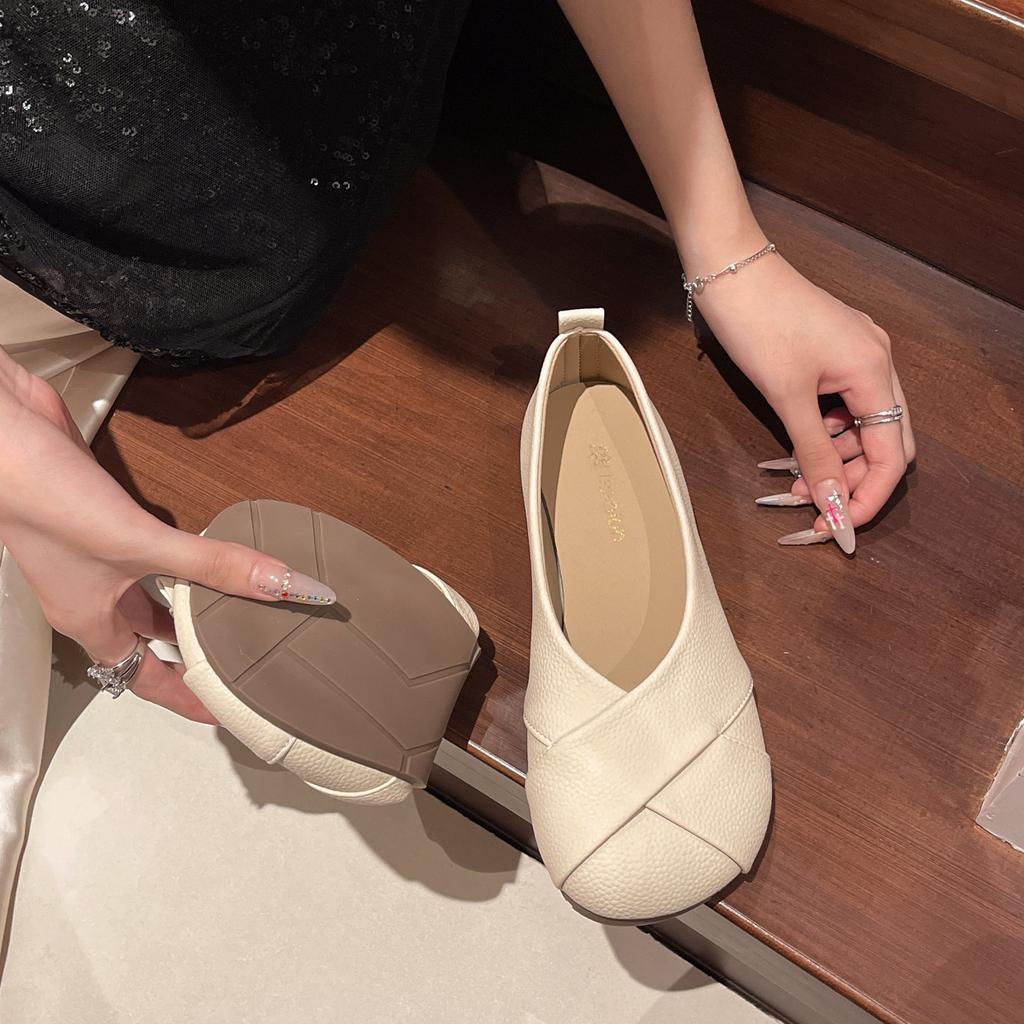 Modne Damskie Skórzane Mokasyny Wsuwane Casualowe Okrągły Nosek Śliczne Płaskie Buty Pielęgniarskie Sneakersy Wiosna Jesień Baleriny