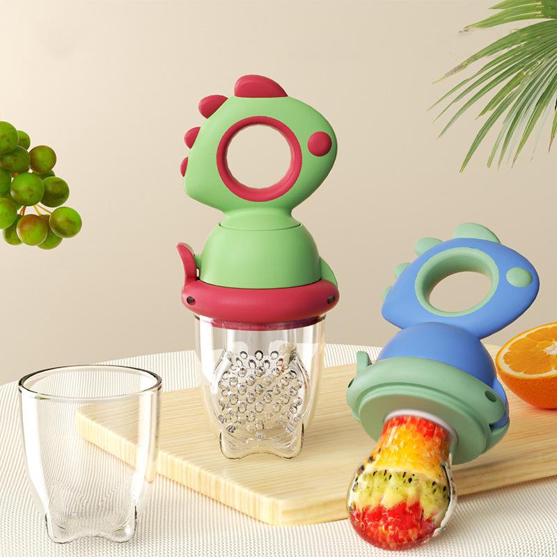 Dinosaur Rotate Push-Type Baby Fruit Feeder, Silicone Fresh Food Feeder, Kids Feeding Tool