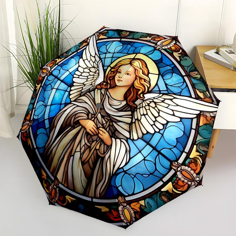 1pc Angel Wings Automatic Folding Umbrella, Lightweight Retractable Compact Travel Umbrella, 8-Rib Sturdy Frame, Fine Outdoor Umbrella141