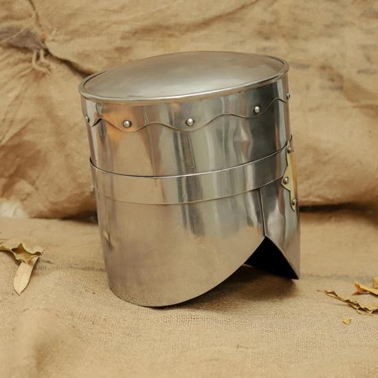 Handmade Crusader Great Helm Steel Knight Helmet with Brass Cross