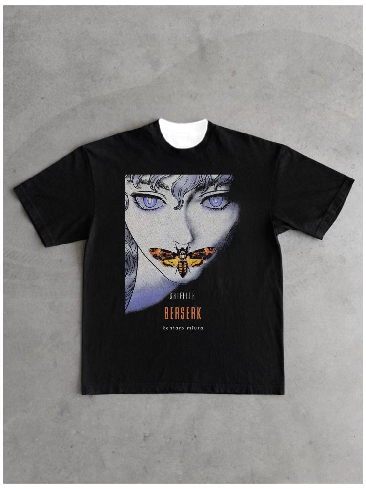 Berserk Sword Style Legend Griffith Movie Design Loose Cotton Printed Short Sleeved T-shirt for Men and Women