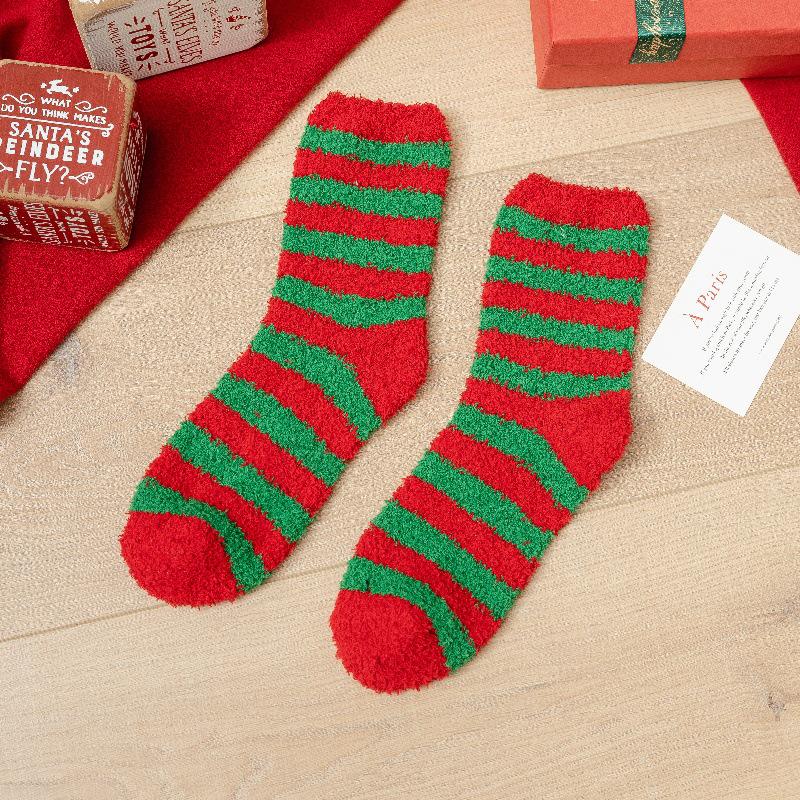 Cozy Coral Fleece Christmas Socks: Velvet Santa Half-Sided, Warm Floor Stockings for Autumn & Winter