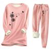 Women's Print Round Neck Warm Suit Long Sleeve Fleece Drawstring Sweatpants Two-Piece Set