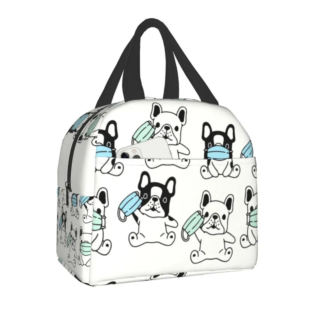 Zvířecí Mopsí Stopy Přenosný Obědový Box Ženy Nepropustný Kočka Mops A Pes Mopsí Stopy V Černé Jídlo Izolovaná Obědová Taška